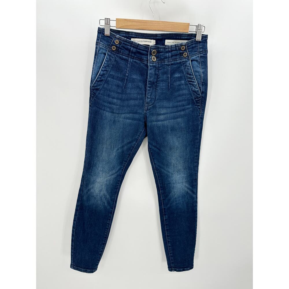Pilcro Anthropologie High-Rise Skinny Jeans Button Detail Blue Denim Womens 28